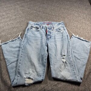 Lucky Brand Jeans Womens 4/27 Light Wash Zoe High Rise Straight Raw Hem Ripped